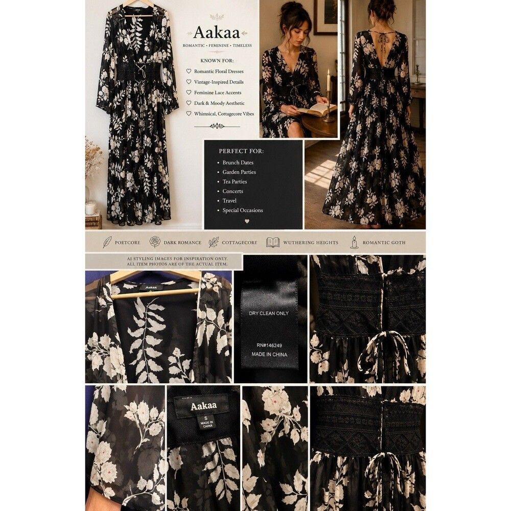 Aakaa Floral Lace Maxi Duster Kimono Goth Cottagecore Summerween Boho S
